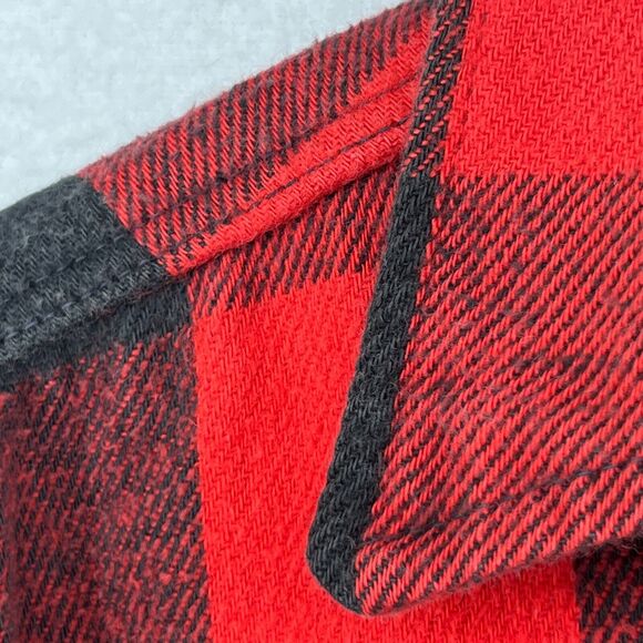 ORVIS Shirt Men M Wool Blend Flannel Buffalo Check Button Up Shacket Red USA VTG - Picture 11 of 14